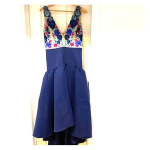 Marchesa Notte evening dress high low appliqué